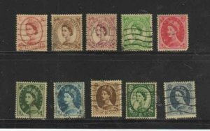 GREAT BRITAIN #360-369 1958 QEII F-VF USED