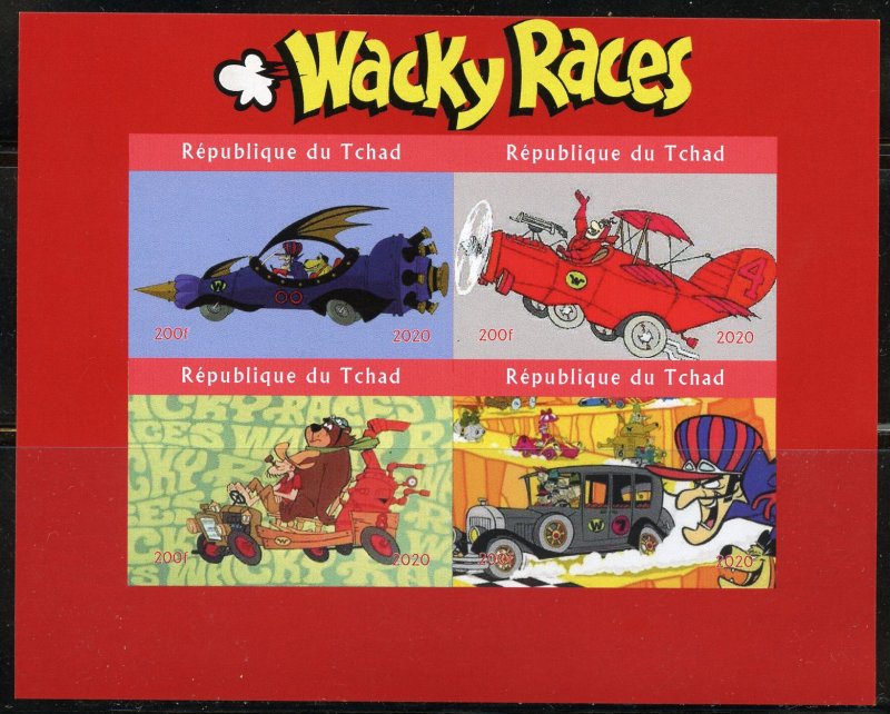 CHAD 2020 WACKY RACES  IMPERF SHEET OF FOUR