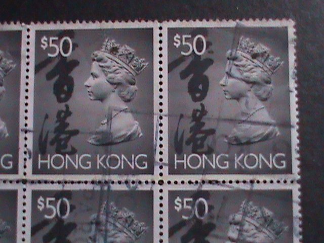 ​HONG KONG-1992-SC# 651E-QUEEN ELIZABETH II $50-CTO BLOCK OF 6 KEY STAMPS