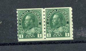 Canada #125 (C506) Pair King George V, 1¢ green, Perf 8, MNH, LH, F-VF,CV$75.00