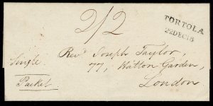 BRITISH VIRGIN ISLANDS 1818 PRESTAMP Letter to LONDON 2/2 rate TORTOLA Handstamp