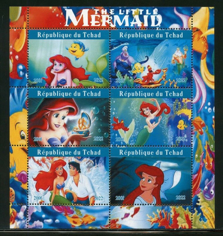 CHAD 2022  LITTLE MERMAID  SHEET OF 6 MINT NEVER HINGED