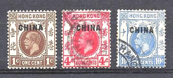 Great Britain China overprint Scott # 17, 19, 22 Used