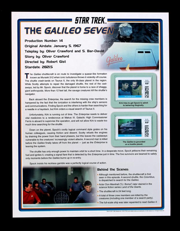 STAR TREK 2011 Pitney Bowes 44 Cent Large Stamp Panel The Galileo Seven #14