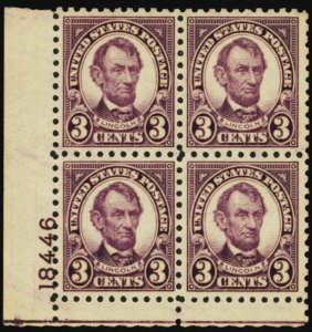 584, Mint VF NH 3¢ Plate Block of Four * Stuart Katz