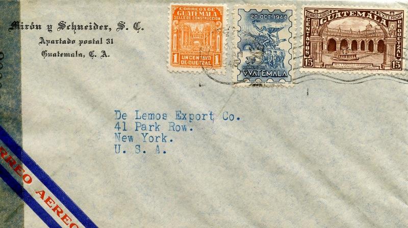 GUATEMALA 194?  CENSORED COVER TO NEW YORK 