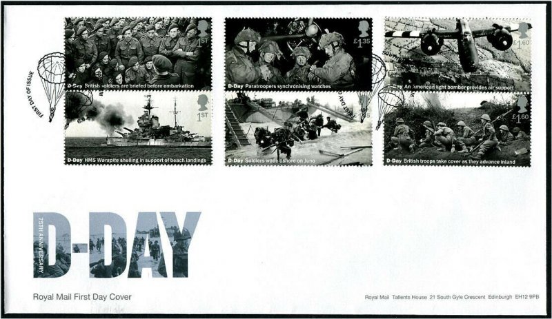 HERRICKSTAMP GREAT BRITAIN Sc.# 3853-58 75th Anniv. D-Day FDC - Southwick