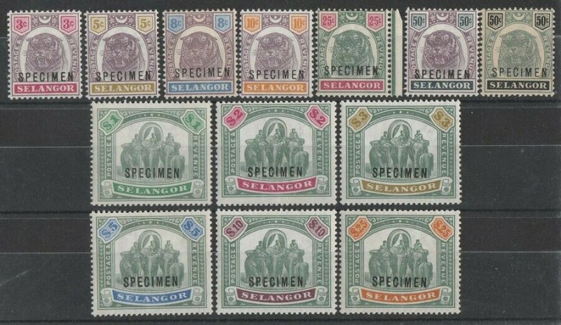 MALAYA SELANGOR : 1895 Tiger & Elephants set 3c - $25 SPECIMEN MNH ** . RARE!