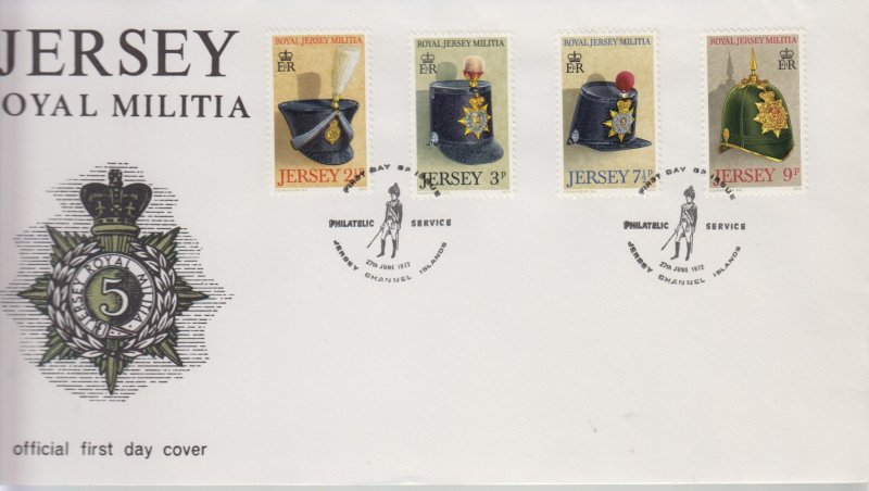 Jersey 1972,  Militia Helmets, set of 4  on FDC