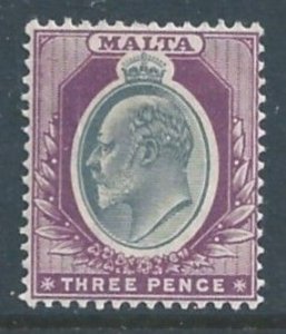 Malta #25 MH 3p King Edward VII - Wmk. 2