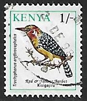 Kenya # 597 - Red & Yellow Barber - used     [KlBlw]