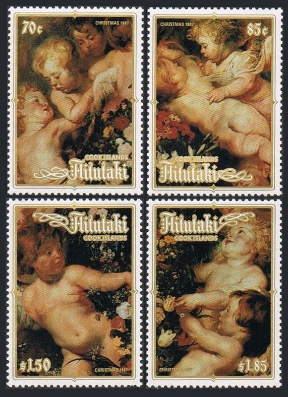 Aitutaki 408-411,412-413,MNH. Mi 623-626,Bl.68-69. Christmas 1987.Virgin.Rubens.