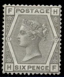 GREAT BRITAIN #62, 6p gray, og, VLH, light internal crease, Scott $500.00