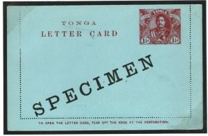 TONGA Postal Stationery Letter-Card 1½d SPECIMEN Unused {samwells-covers} W569