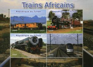 Chad 2014 MNH African Trains Steam Engines Locomotives 4v M/S Rail Stamps 