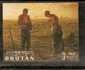 Bhutan 1972 Two Workers by Millet Sc 96K Gaugin Monet Redon Van Gogh Reoir Pa...