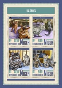 Niger - 2017 Cats on Stamps - 4 Stamp Sheet - NIG17504a