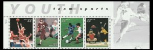 US 3399-3402 3402a Youth Team Sports 33c header plate strip P1111 (4) MNH 2000