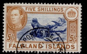 FALKLAND ISLANDS GVI SG161b, 5s indigo & pale yellow-brown, FINE USED. Cat £90.