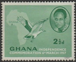 Ghana #2 2-1/2d Dr Nkrumah & Map USED-VF-H.