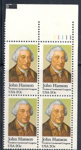 US#1941 20c -James Hanson -Plate Blockof 4 (MNH) CV $2.00