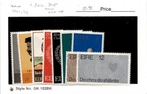 Ireland, Postage Stamp, #307-315 Mint NH, 1971-1972 (AB)