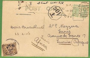 P1005 - AUSTRALIA  Victoria - Postal History - POSTCARD to TUNISIA - TAXED! 1908