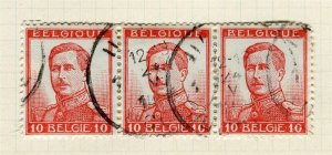 BELGIUM; 1900s classic Albert issue fine used 10c. STRIP of 3