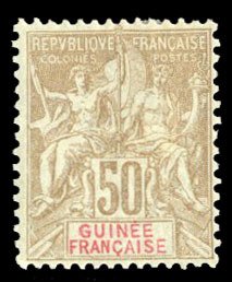 French Colonies, French Guinea #15 Cat$40, 1900 50c brown, hinged