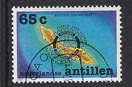 Netherlands Antilles  #581 cancelled 1987 Rotary club  65c  map of Curacao