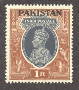 Pakistan Scott 14 Unused VLHOG - 1947 1r India Overprint - SCV $8.00