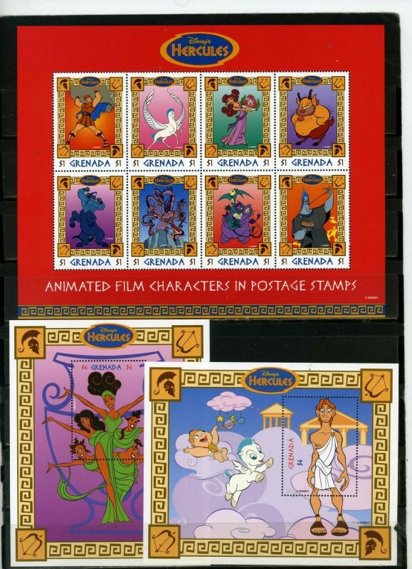 GRENADA 1997 WALT DISNEY HERCULES SHEET OF 8 STAMPS & 2 S/S MNH 