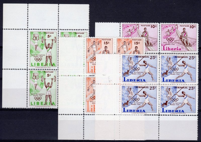 Liberia 1960 Sc#390/92C126 ROME OLYMPIC GAMES (4) Block of 4 Perforated MNH