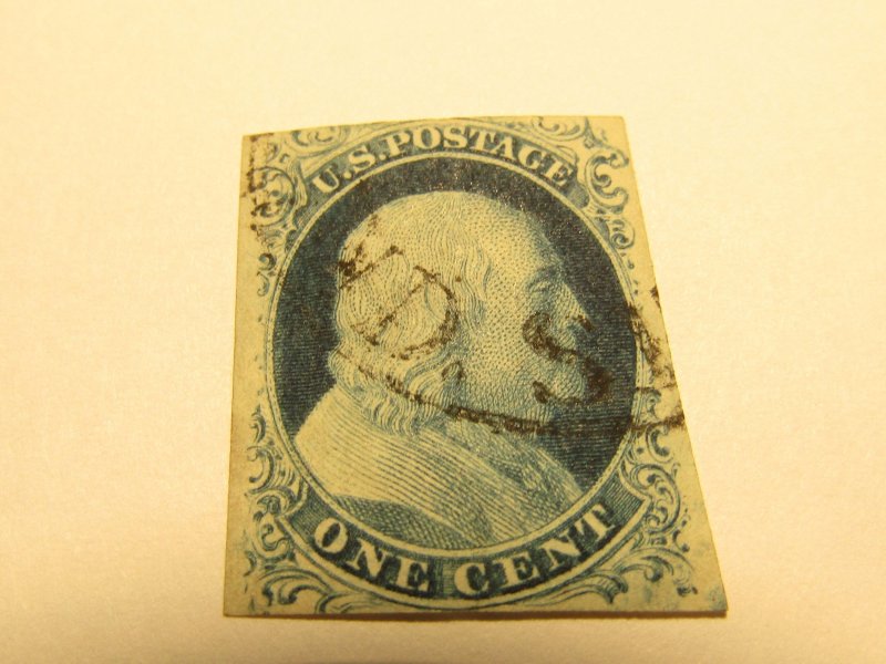 US Stamps, Scott # 9 used, Black Town Cancel, with Certificate, Type IV 1851,