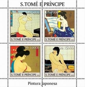 Sao Tome & Principe 2004 JAPANESE Nudes Paintings Sheet Perforated Mint (NH)