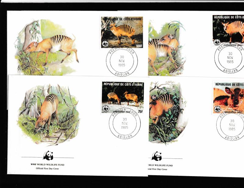 Ivory Coast - Fauna WWF - 4 FDC - ZEBRA DUIKER