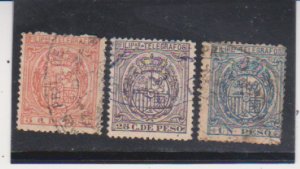 Philippine Island 5ct,25ct,1 Pesos Blue 1892 Telegraph Used Revenue  Stamp