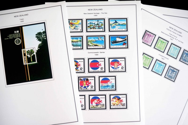 COLOR PRINTED NEW ZEALAND 1967-1989 STAMP ALBUM PAGES (93 illustrated pages)