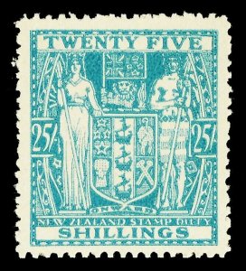 New Zealand 1940 KGVI Arms Fiscal 25s Wmk Inverted superb MNH. SG F204w.