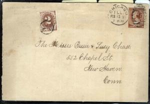 US Sc 210 and J2 tied by Chicago IL Feb 13 1885 duplex on valentines cover