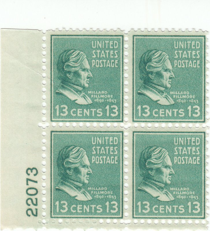 Scott # 818 - 13c Blue Green - Presidential Issue - MNH - plate block of 4