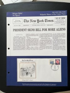 NY times Philatelic history of US panel: Refugee relief act signed