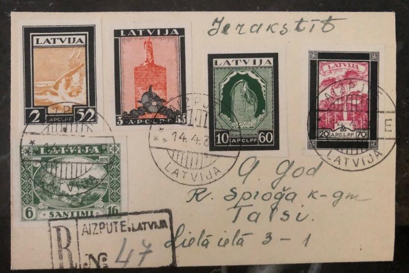 1935 Aizpute Latvia Airmail cover to Talsi Sc# CB 14-17a Imperial Wounded Aviato