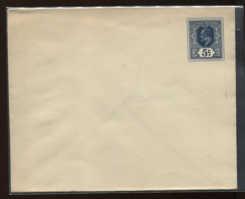 Ceylon KEVII 1903 5 cents deep blue envelope unused 