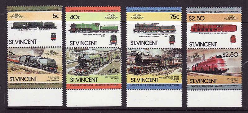 St. Vincent-Sc#787-90-Unused set-NH-Trains-Locomotives-1984-