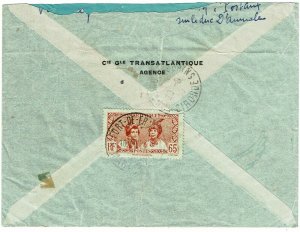 Martinique 1939 Fort de France cancels on clipper cover to France, Scott 178