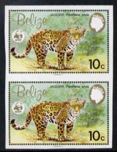 Belize 1983 WWF - Jaguar 10c (Adult Jaguar) imperf pair f...