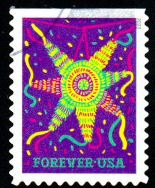 New-2023 - (66c) - Pinatas - Purple background - Used Single - Off Paper