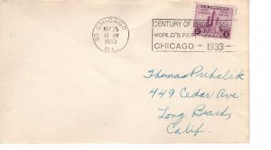 1c & 3c  CENTURY OF PROGRESS  - CHICAGO, ILL  1933  FDC17561