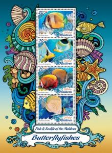 MALDIVES 2016 SHEET BUTTERFLYFISHES FISHES MARINE LIFE mld161006a